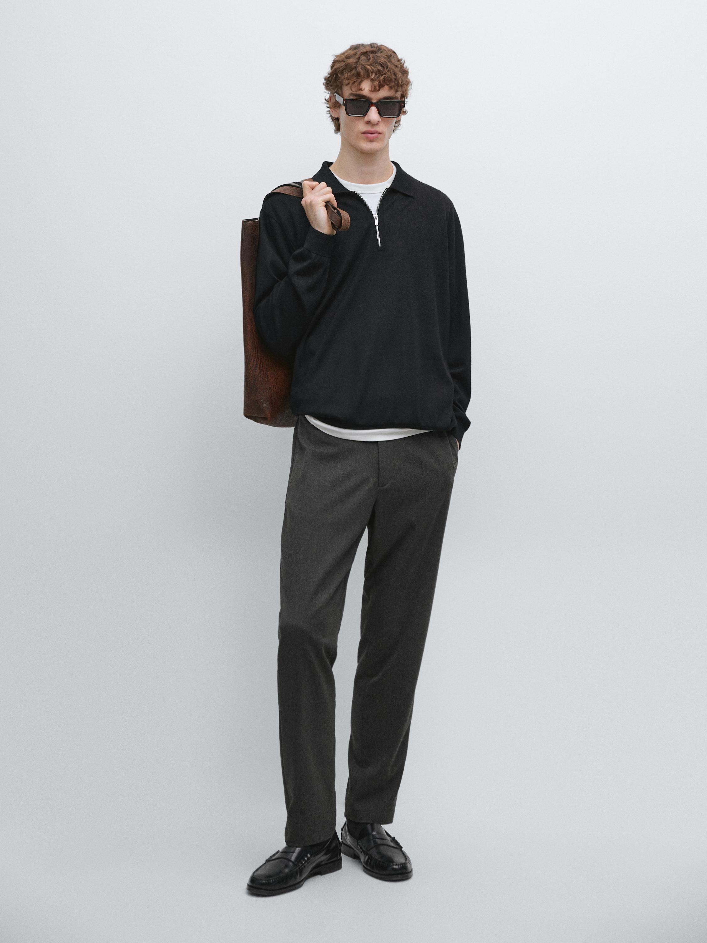 Merino wool knit polo sweater